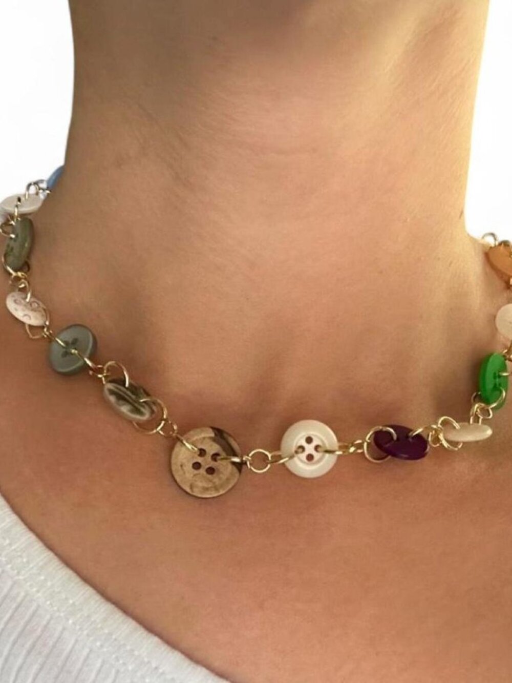 Handmade with thrifted/vintage buttons + gold-tone hardware